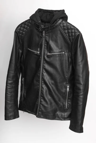 Leather Biker Jacket Hood White Background — Stock Photo, Image