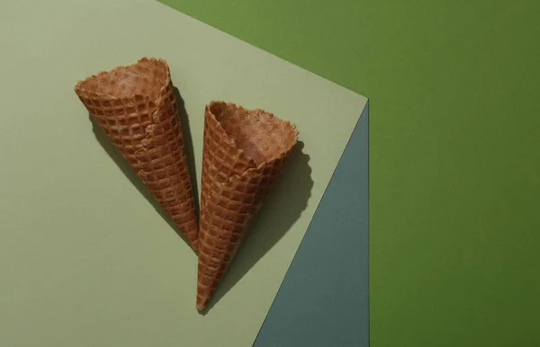 Waffle Cones Paper Cube Optical Illusion Geometric Composition Minimalistic Creative — Stock Photo, Image