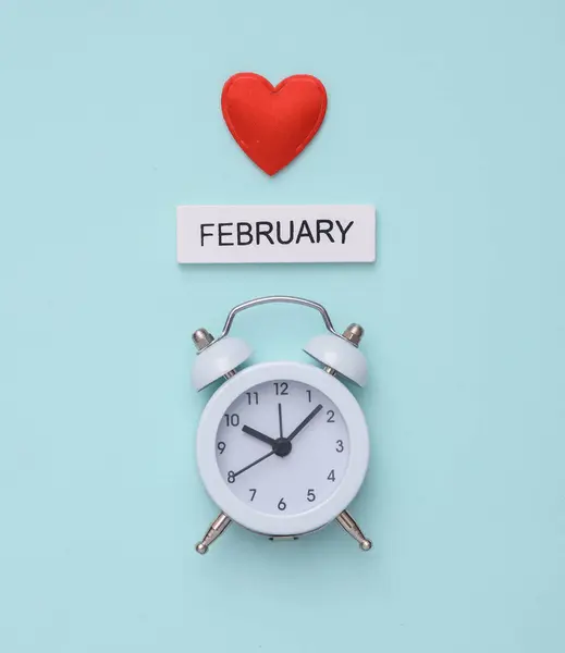 Alarm Clock Heart Sign February Valentine Day — Stock Photo, Image