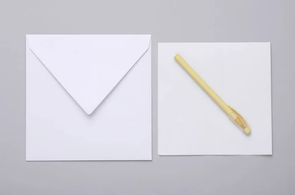 White Envelope Letter Gray Background Top View — Stock Photo, Image