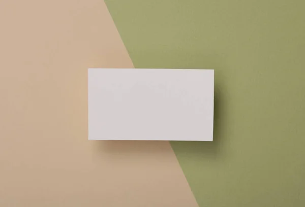 White Blank Business Card Branding Beige Green Background — Stock Photo, Image