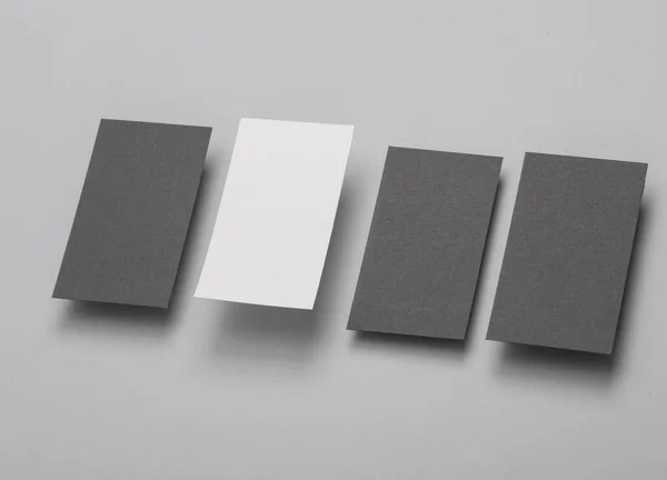 Many Blank Business Cards Branding Gray Background Mockup Presentations Corporate — Stock Photo, Image