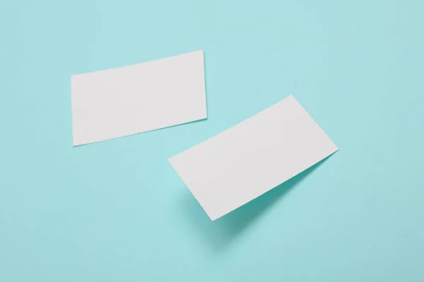 White Blank Business Card Corporate Identity Blue Background Creative Mockup — Stock Photo, Image