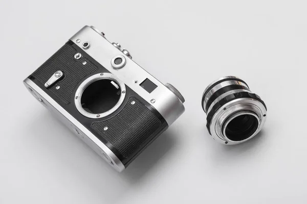 Retro Camera Lens Gray Background — Stock Photo, Image