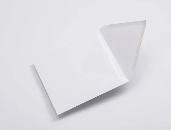 Open White Envelope Levitating White Background — Stock Photo, Image