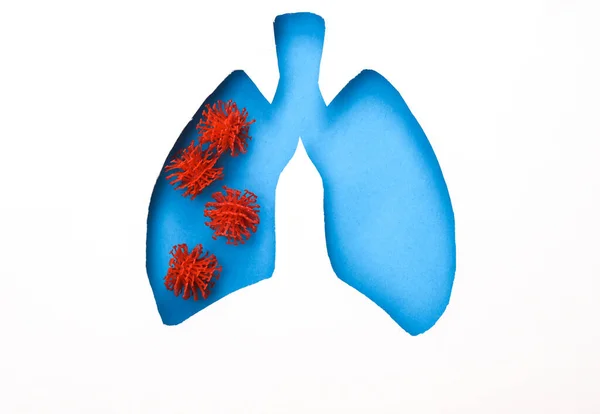 Papier Cięty Kształcie Ludzkich Płuc Cząsteczki Wirusa Szczepu Patogenu Światowy — Zdjęcie stockowe