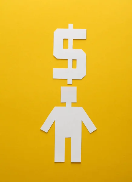 Papier Gesneden Man Dollar Symbool Gele Achtergrond — Stockfoto
