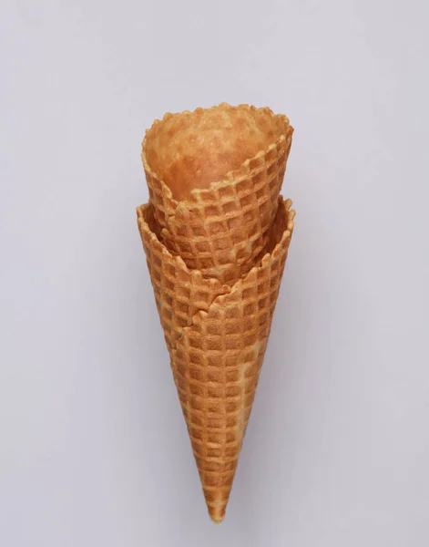 Two Empty Waffle Cones Gray Background — Stock Photo, Image