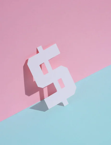 Papper Skära Dollar Symbol Blå Rosa Pastell Bakgrund — Stockfoto