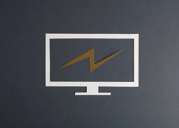 Kurzschluss Niederspannung Papiergeschnittener Fernseher Mit Blitz Auf Grauem Hintergrund — Stockfoto