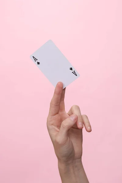 Ace Spades Female Hand Pink Background — Stock Photo, Image