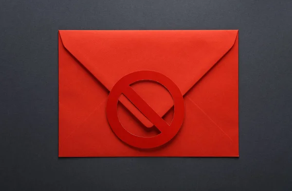 Red Envelope with a prohibition sign on gray background