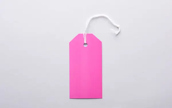Preço Roupa Branco Rosa Tag Rótulo Mockup Com Corda Fundo — Fotografia de Stock