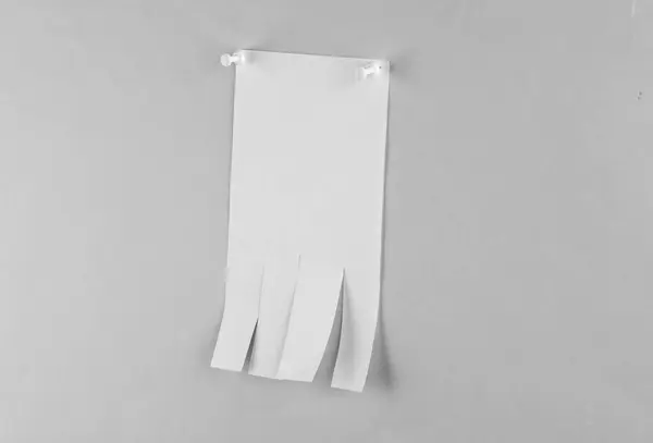 White Street Paper Tear Stripes Phone Number Pinned Gray Background — Stock Photo, Image