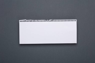 Gri arka planda delinmiş bir kağıt parçası. Tasarım şablonu