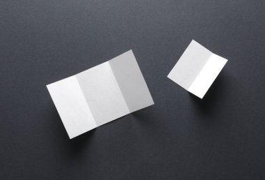 Beyaz, gri arkaplan üzerine kağıt broşürler hazırlıyor.