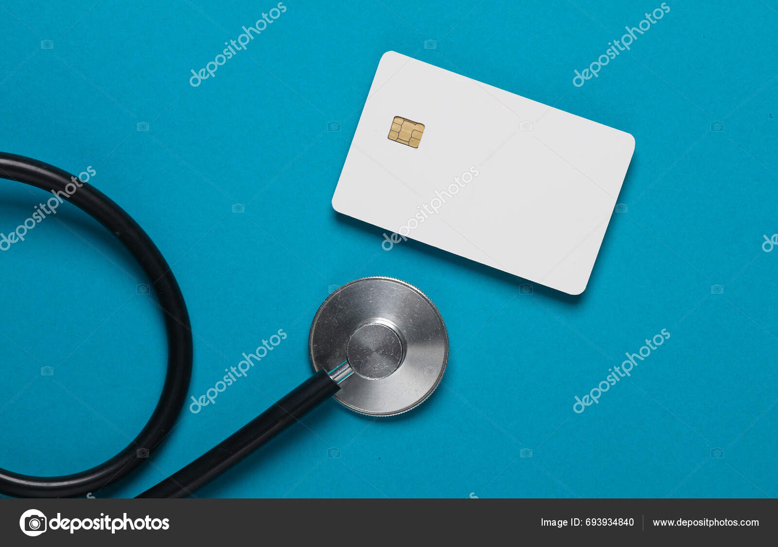 White Bank Card Chip Stethoscope Blue Background Business Finance Stock ...