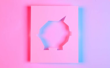 Kağıt kesiği domuz kumbarası silueti mavi neon ışıkta