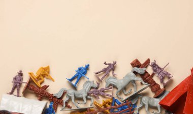 Vahşi batının temalı asker ve heykelcikleri. Kovboylar ve Amerikan yerlileri. Boşluğu kopyala