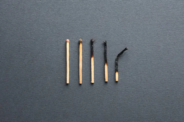 Kavramsal fotoğraf ve yanan kibritler. Yakma, depresyon, iş kavramı