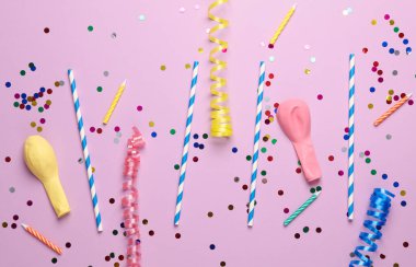 Doğum günü, tatil geçmişi. Düz konum, üst görünüm bileşimi