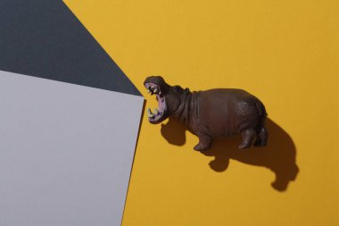 Renkli arka planda oyuncak hipopotam