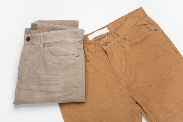 Corduroy pants on a white background