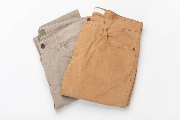 Corduroy pants on a white background