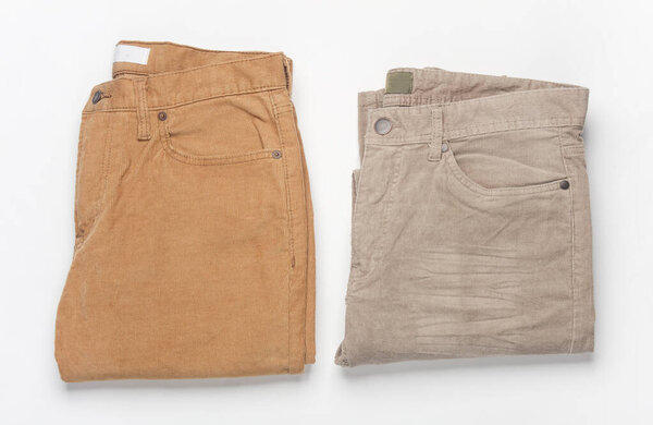 Corduroy pants on a white background