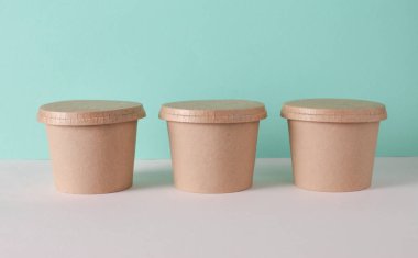 Eko karton yuvarlak yemek kutusu, nane yeşili arka plan.