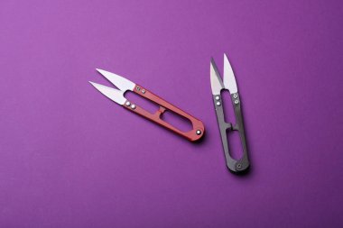 Mor arkaplanda balık tutmak ya da makas dikmek