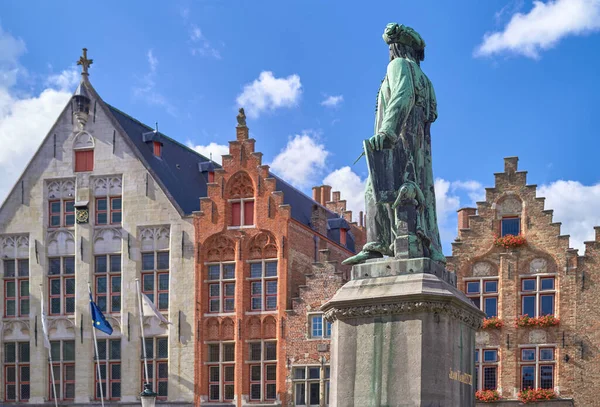 Brugge België Het Monument Van Jean Van Eyck Een Plein — Stockfoto