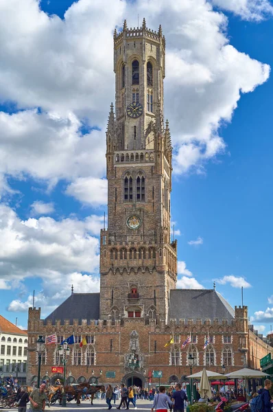 Brugge België September 2018 Zicht Berlfry Middeleeuwse Klokkentoren Het Marktplein — Stockfoto