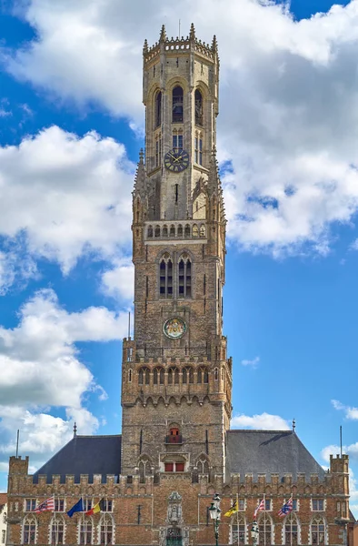 Brugge België Uitzicht Naar Boven Middeleeuwse Klokkentoren Van Berlfry Het — Stockfoto