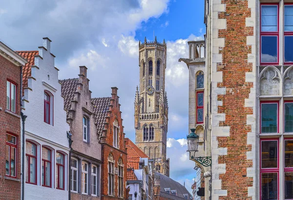 Brugge België Architecturen Van Oude Stad Met Middeleeuwse Klokkentoren Van — Stockfoto