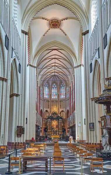 Brugia Belgia Lipca 2020 Wnętrze Katedry Salwatora — Zdjęcie stockowe