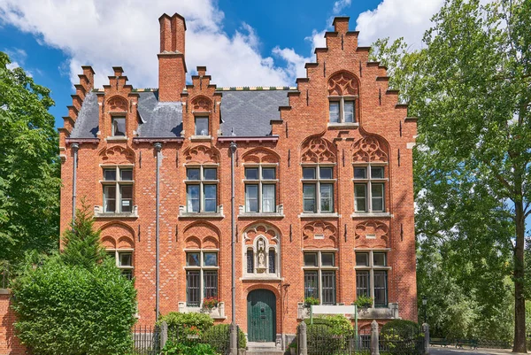 stock image Bruges, Belgium, medieval houses near the Minnewater park