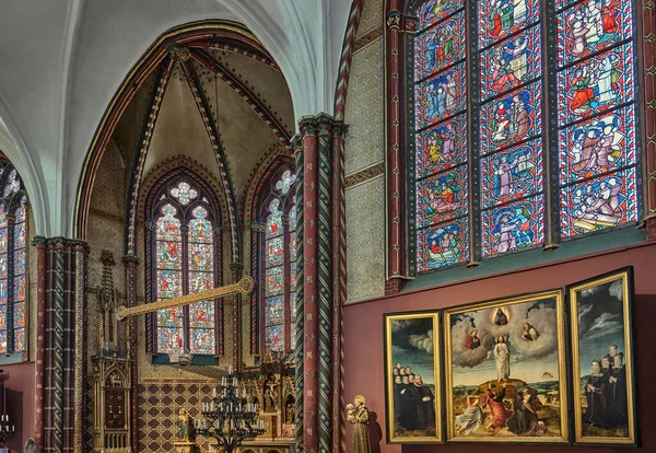 Brugia Belgia Lipca 2020 Dekoracje Święte Obrazy Kościele Matki Bożej — Zdjęcie stockowe