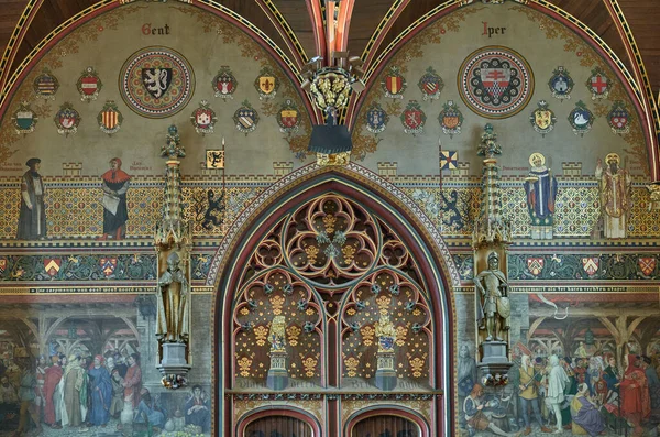 Bruggy Belgie Července 2020 Dekorace Gotických Interiérů Radnice — Stock fotografie