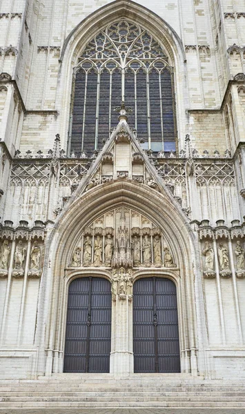 Bruksela Beigium Główny Portal Katedry Michała Gudule — Zdjęcie stockowe