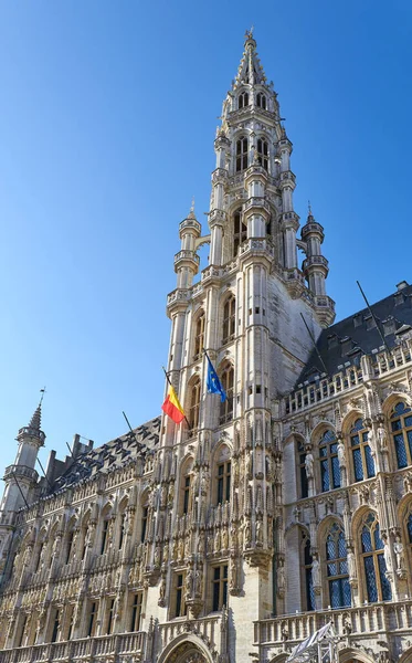 Brussel Beigium Uitzicht Toren Van Het Stadhuis Grote Markt — Stockfoto