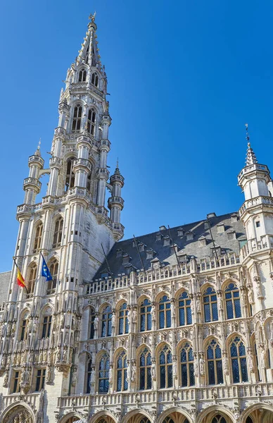 Brussel Beigium Uitzicht Toren Van Het Stadhuis Grote Markt — Stockfoto