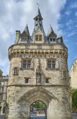 Bordeaux, France - August 18, 2019:  Upward view of the Cailhau medieval gate
