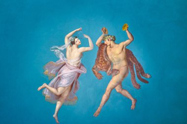 Palermo, İtalya - 17 Ekim 2022: Kraliyet Sarayı olarak da bilinen Norman Sarayı 'nın dairelerindeki Pompeiana salonunun bir freskinin ayrıntıları