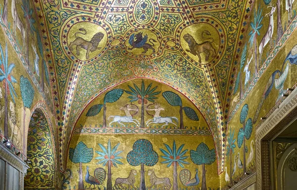 Palermo Italien Oktober 2022 Detalj Bysantinska Mosaikerna Kung Ruggeros Lägenheter — Stockfoto