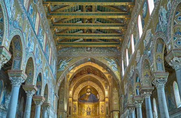 Monreale Itália Outubro 2022 Ricos Mosaicos Bizantinos Dentro Catedral Santa — Fotografia de Stock