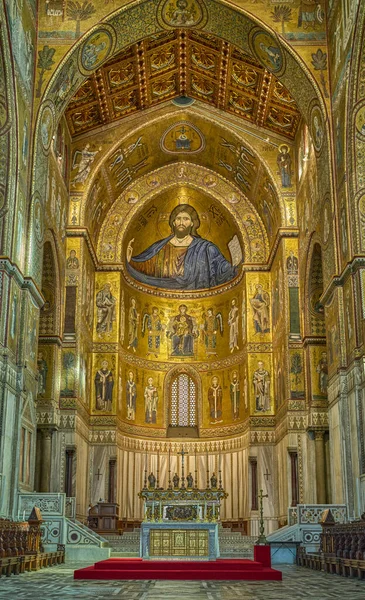 意大利蒙特利尔 2022年10月17日 位于圣玛丽亚诺瓦主教座堂内的富饶的拜占庭镶嵌画 也被称为 Monreale的多摩 — 图库照片
