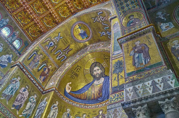 Monreale Italy Жовтня 2022 Багаті Візантійські Мозаїки Всередині Собору Санта — стокове фото