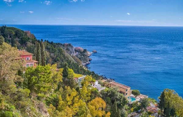 Taormina Italia Panorama Hermosa Costa Vista Desde Mirador Del Casco — Foto de Stock