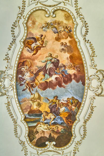 Syrcuse Italy November 2022 Frescoes Nave Ceiling Santa Lucia Alla — Stock Photo, Image